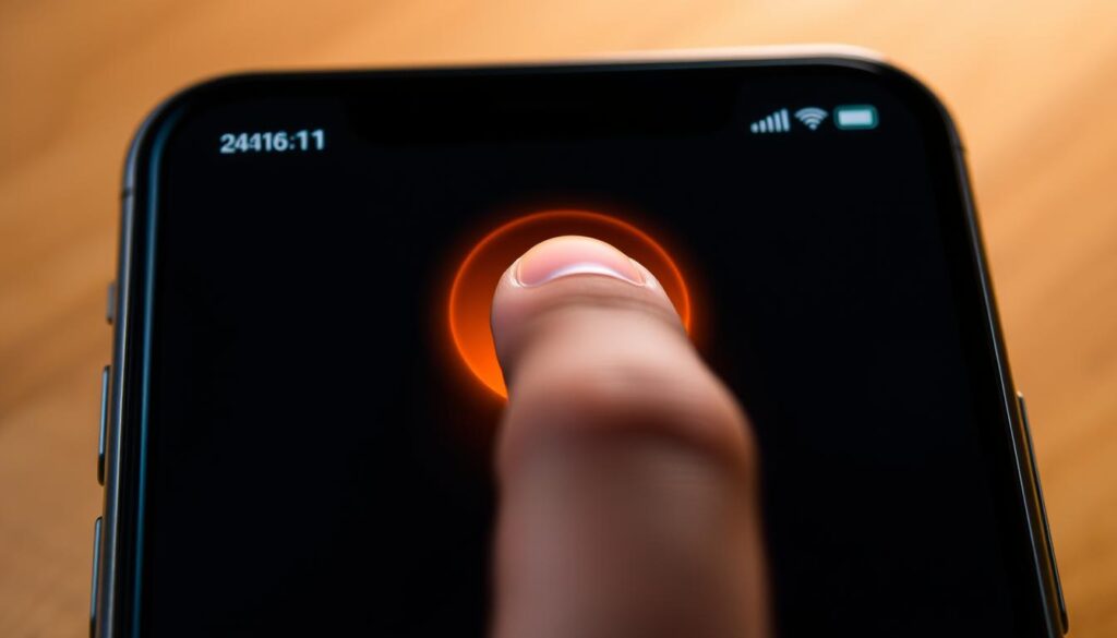 A high-resolution, close-up image of a smartphone display featuring a detailed illustration of the "double-tap to wake" feature in action. The display should be shown in a dimly lit environment, with a soft, warm lighting highlighting the screen's responsiveness as the user's finger taps the display twice in quick succession. The illustration should clearly depict the screen waking up and activating, showcasing the seamless, intuitive nature of the "double-tap to wake" functionality. The overall visual style should convey a sense of technical prowess and community-driven innovation, aligning with the subject matter of the article.
